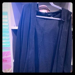 Hooded waffle knit cardigan